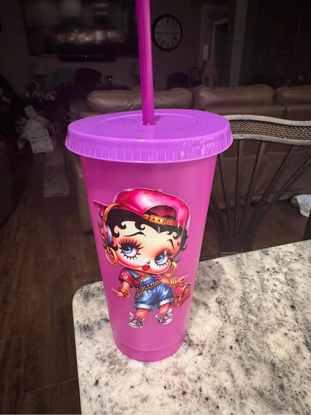 Betty Boop Pink/Purple Color-Changing Plastic Tumbler with Straw